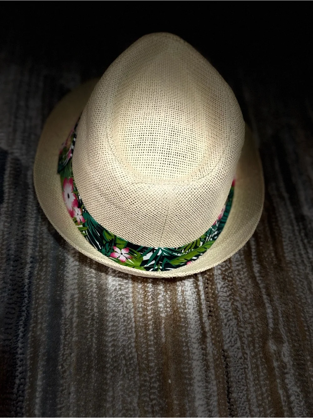Cream Straw Fedora with Tropical Floral Band